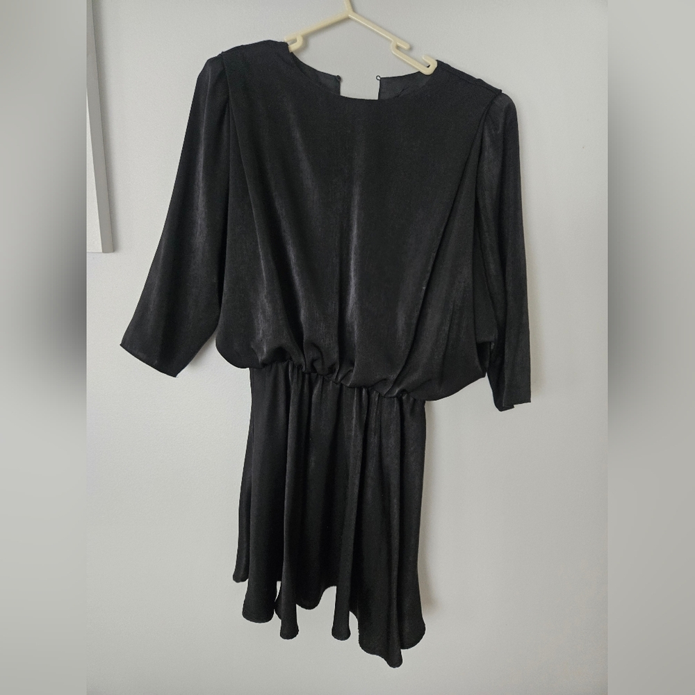 ZARA Women's Black 3/4 Sleeve Padded Shoulder Blouson Dress Size S #OS184